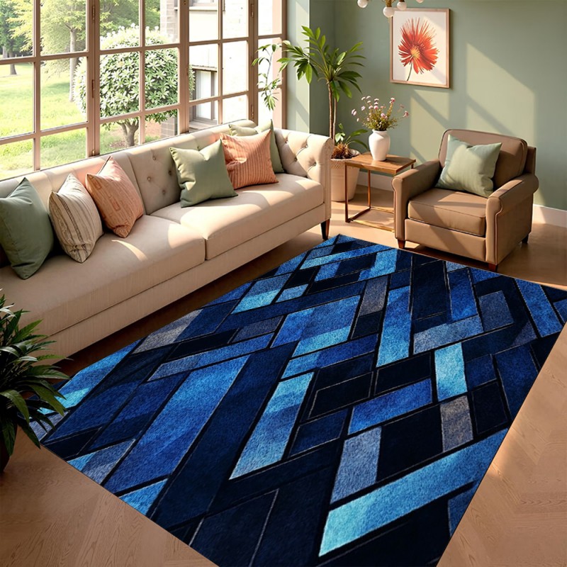 Esports Gaming Hotel - Alfombra Geométrica Azul Nórdica con Diseño