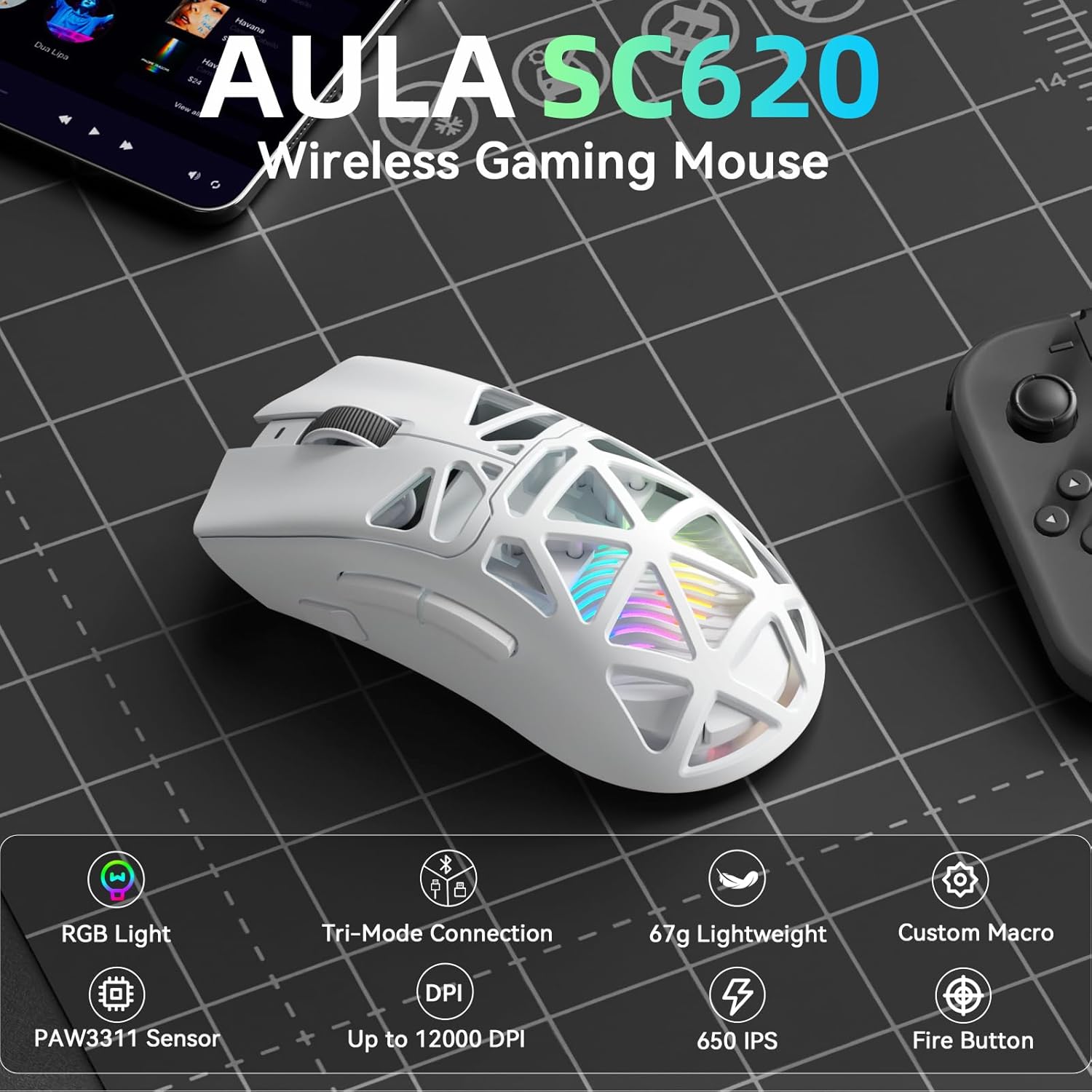 Ratón Inalámbrico AULA SC620,  - Esports Gaming Mouse Weight Adjustable reseña y precio